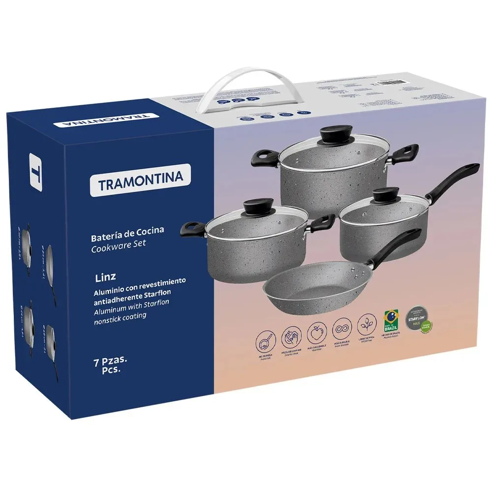 Juego de Ollas Tramontina en Aluminio con Revestimiento Antiadherente Starflon Max 7 Piezas Color Gris 2