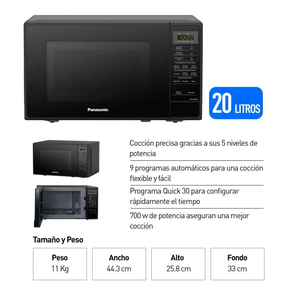 Microondas Panasonic con Panel Digital en Espanol 9 Programas Automaticos Funcion Quick30 NN SB25JBRPK 2