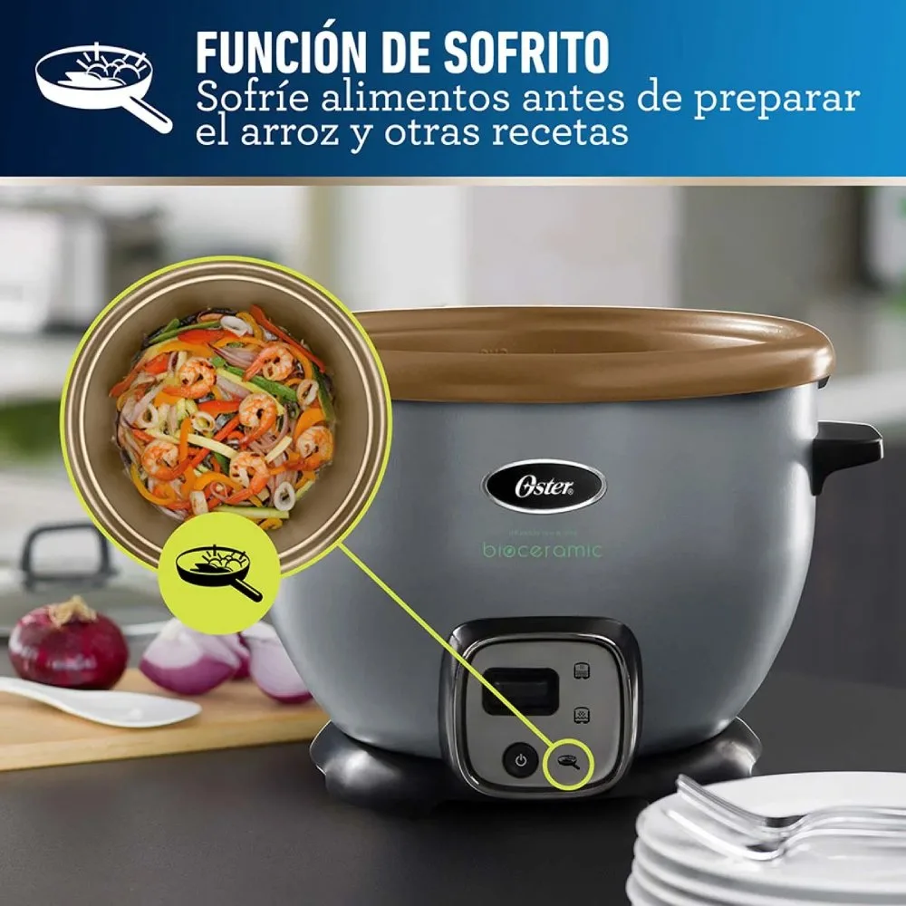 Arrocera Multiusos Oster® 10 Tazas con Funcion Sofrito Recubrimiento Bioceramic® Infundido con Aceite de Oliva y Bandeja de Vapor CKSTRC7129S 4