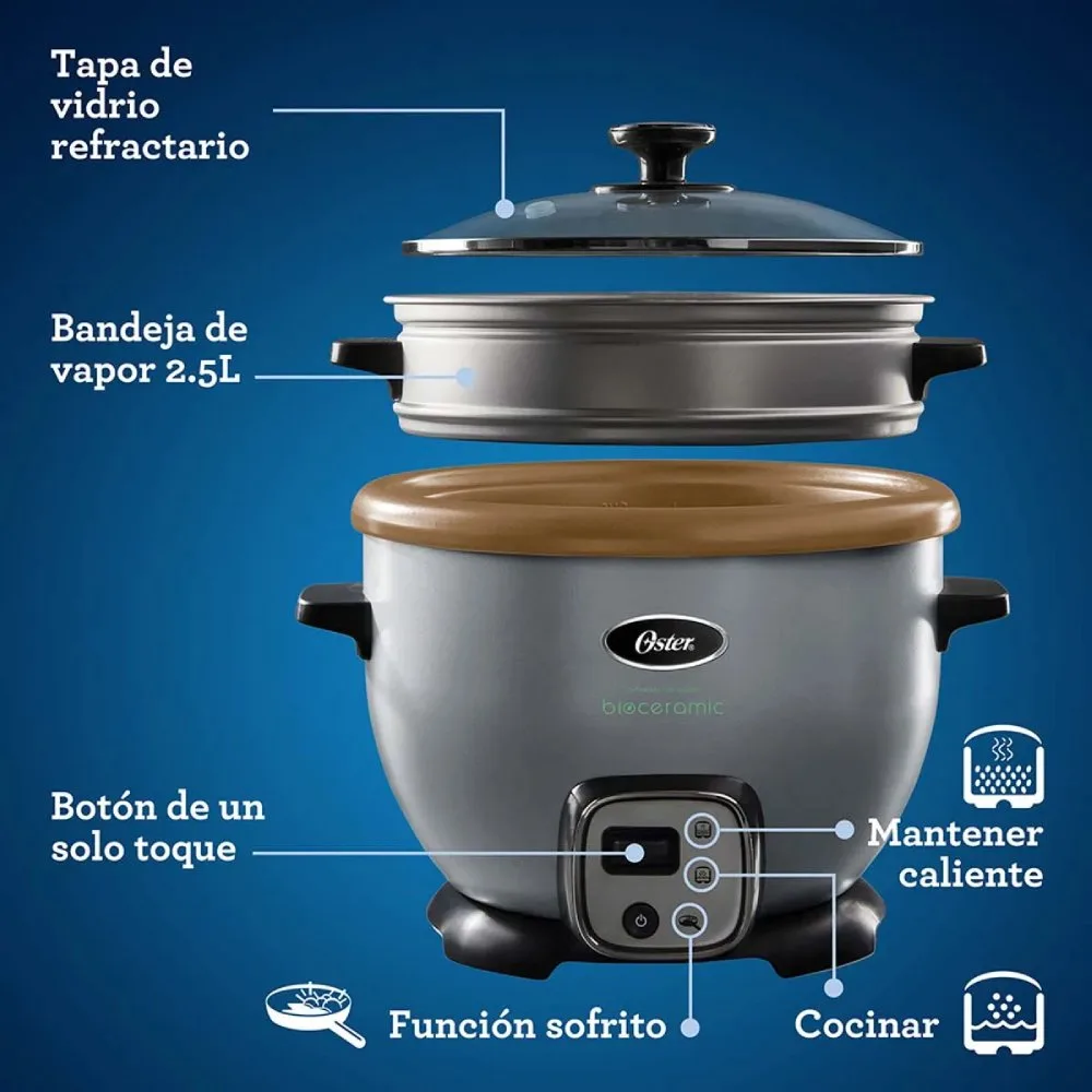 Arrocera Multiusos Oster® 10 Tazas con Funcion Sofrito Recubrimiento Bioceramic® Infundido con Aceite de Oliva y Bandeja de Vapor CKSTRC7129S